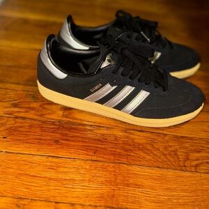 adidas Samba Black with Silver Stripes and Gum Sole
